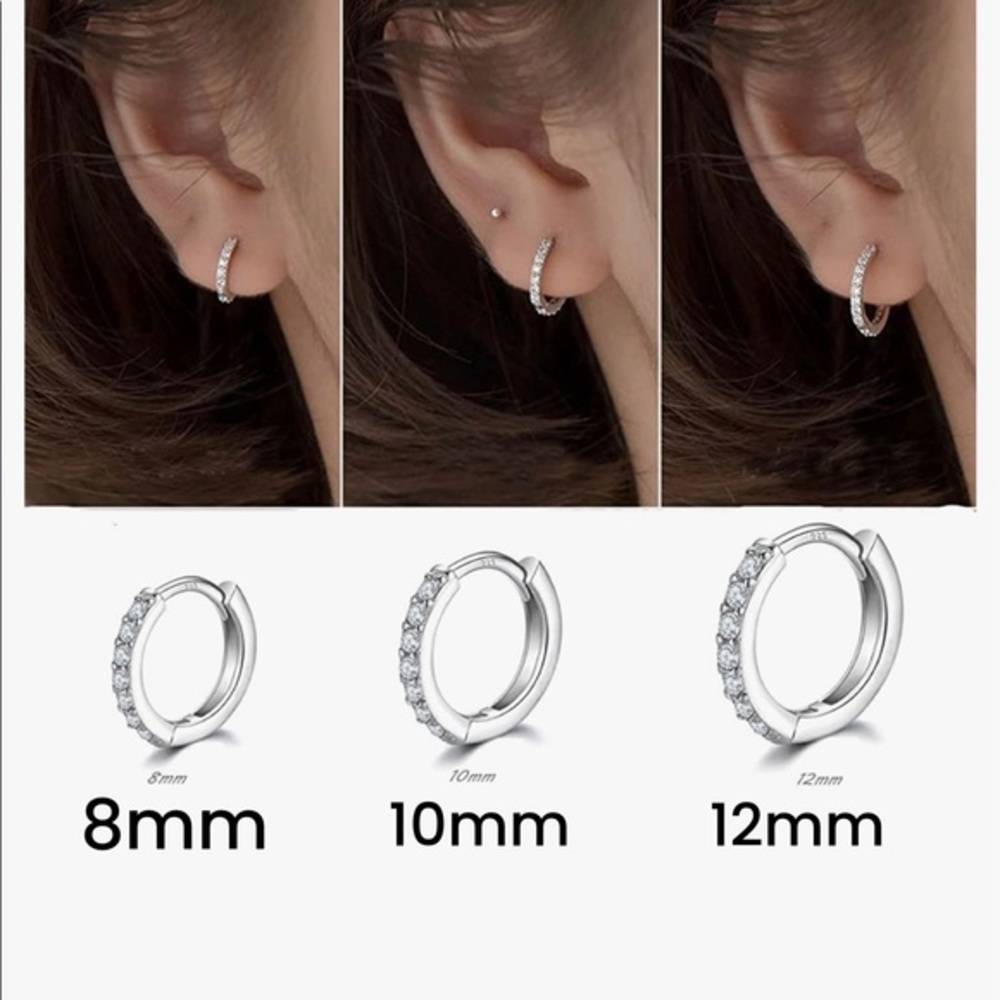 925 Sterling Silver Small Hoop Earrings 10MM - Picture 4 of 4